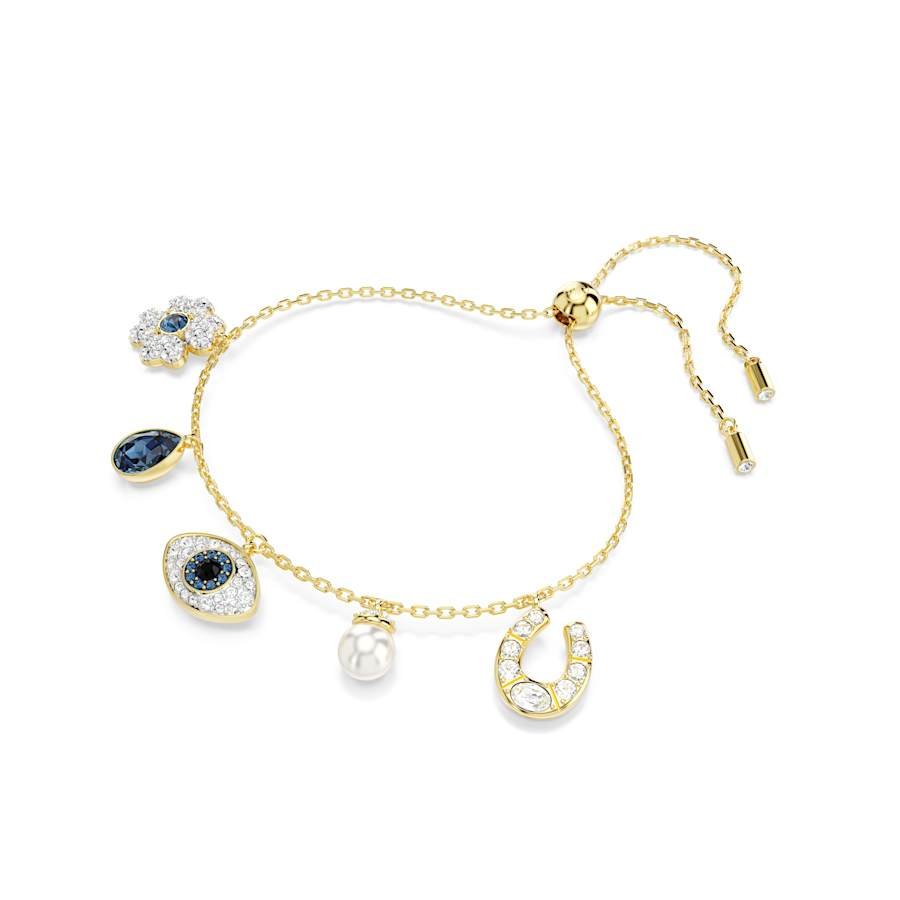 Symbolica Gold - tone Plated Clover Evil Eye, Horseshoe Blue Crystal Pearl Bracelet 5692162Swarovski5692162