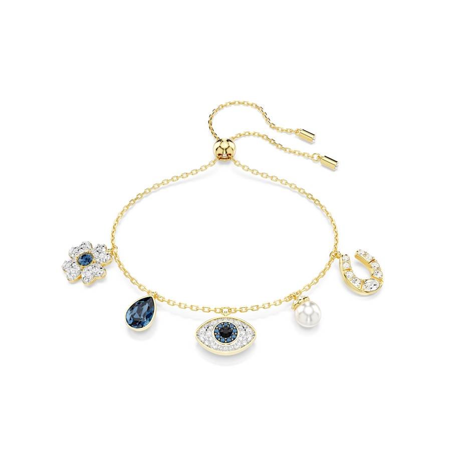 Symbolica Gold - tone Plated Clover Evil Eye, Horseshoe Blue Crystal Pearl Bracelet 5692162Swarovski5692162