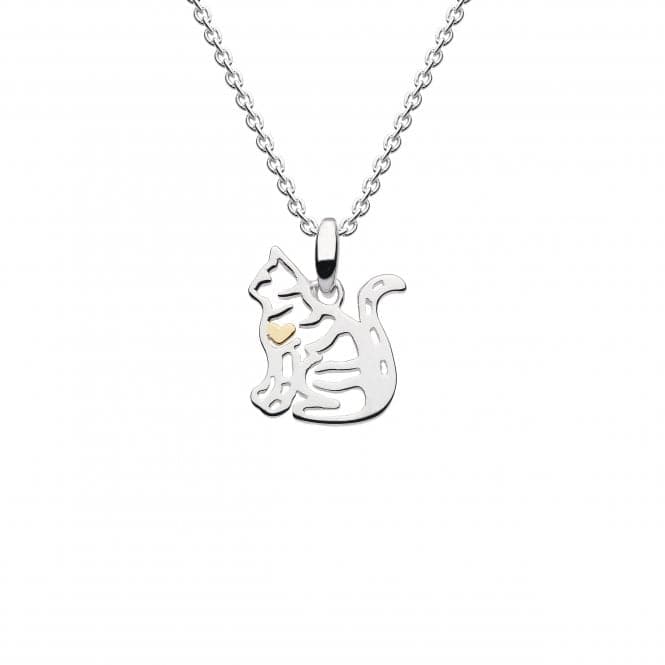 Tabby Cat with Gold Plate Heart Pendant 9355GDDew9355GD