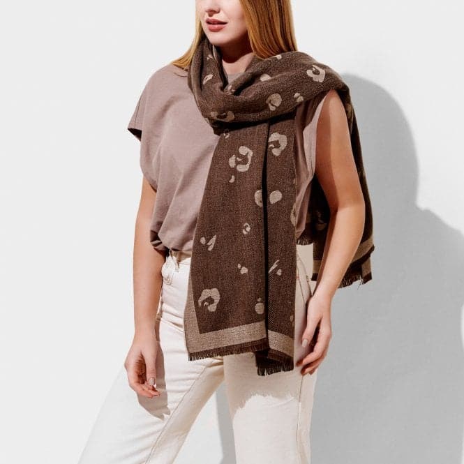 Taupe Printed Blanket Scarf Leopard KLS439Katie LoxtonKLS439