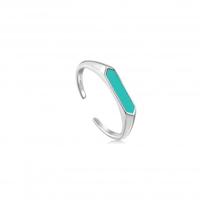 Teal Enamel Bar Silver Adjustable Ring R028 - 02H - TAnia HaieR028 - 02H - T