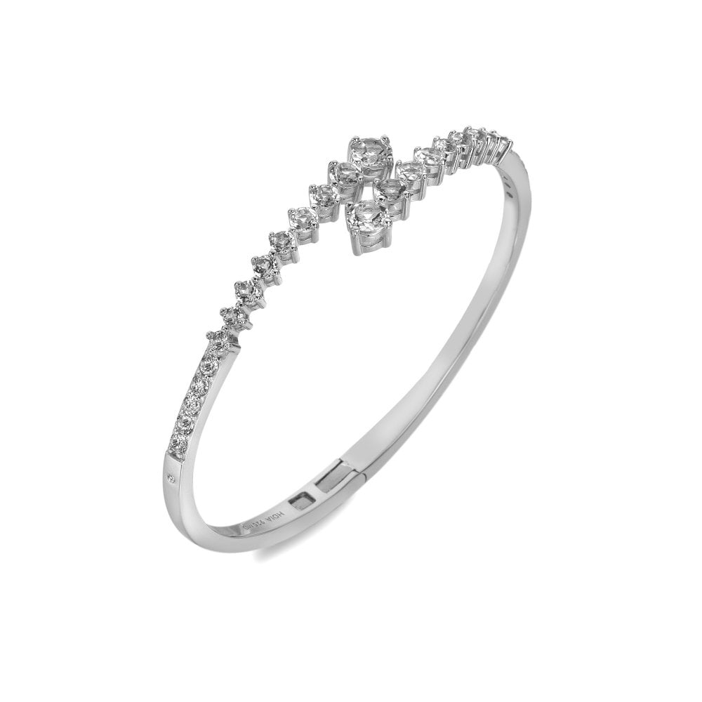 Silver bracelet with diamond accents on a white background