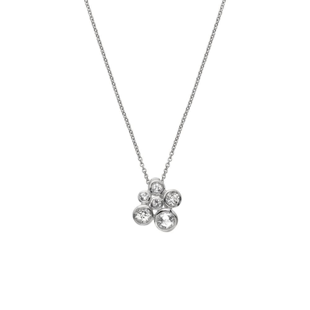 Elegant Sterling Silver Tender Cluster Pendant adorned with sparkling White Topaz stones, showcasing intricate design and luxurious craftsmanship.