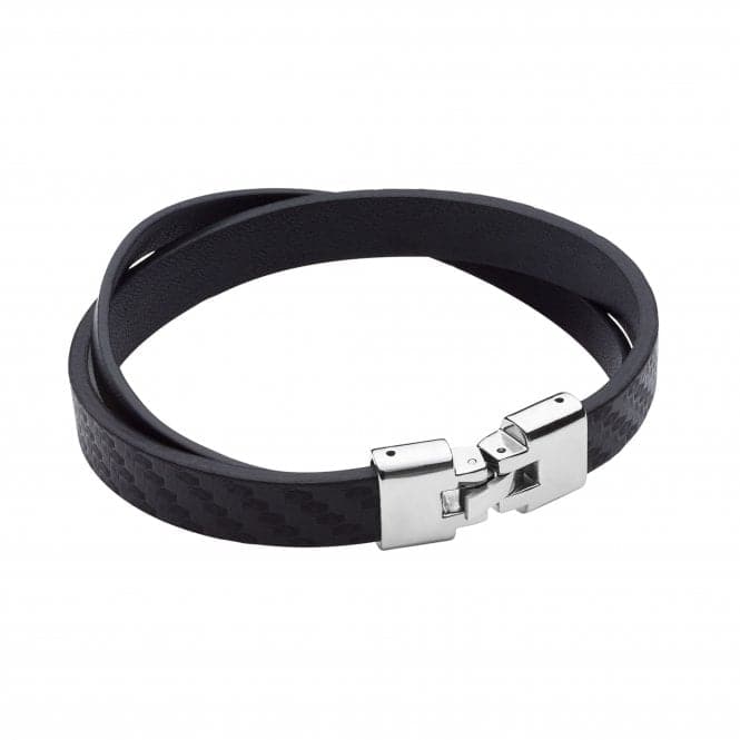 Textured Plain Recycled Leather Bracelet Steel Clasp Bracelet B5376Fred BennettB5376