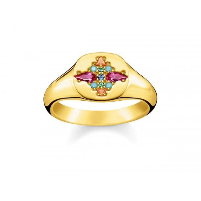 Thomas Sabo Paradise Gold Multi Stone Signet Ring TR2231 - 996 - 7Thomas Sabo Sterling SilverTR2231 - 996 - 7 - 48