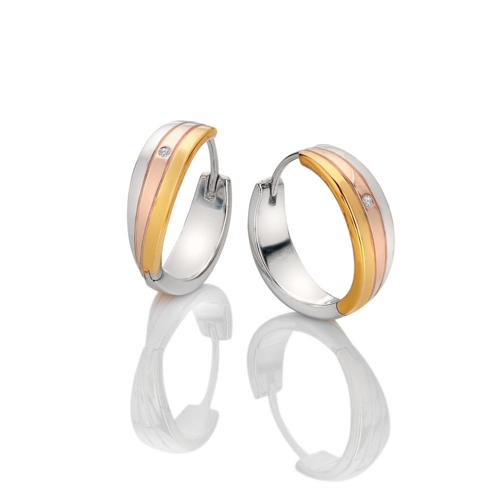 Sterling Silver Trio Hoop Tri-Colour Huggie Earrings DE841