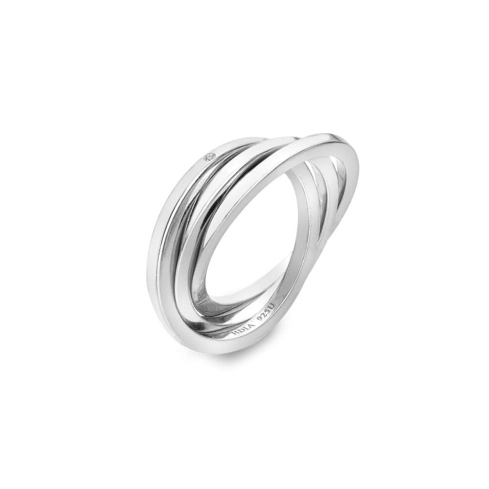 Elegant sterling silver trio ring featuring three interlocked sleek hoops, ideal for sophisticated jewelry collections.