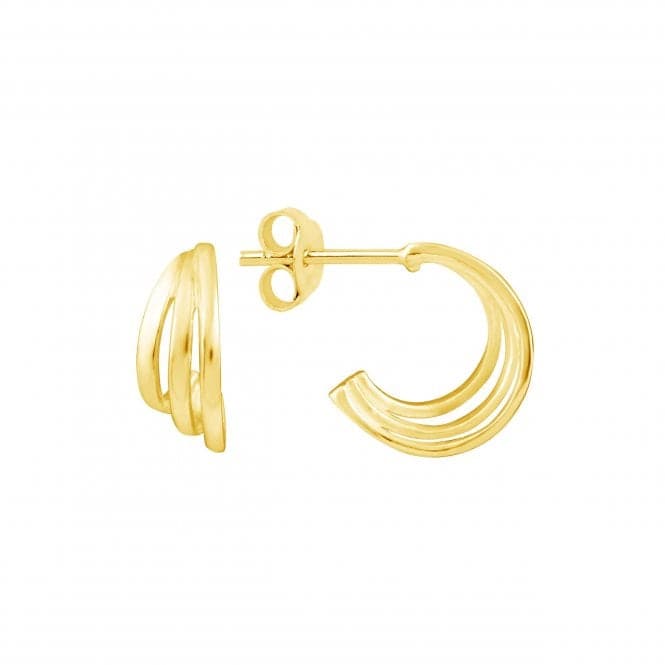 Triple Curve Gold Plated 11mm Stud Hoop Earrings 66856GDDew66856GD