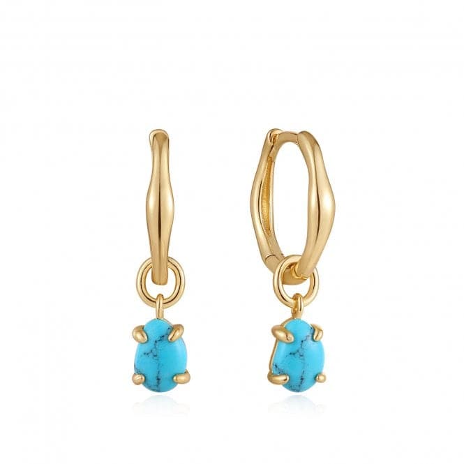 Turquoise Drop Wave Huggie Hoop Earrings E044 - 05GAnia HaieE044 - 05G