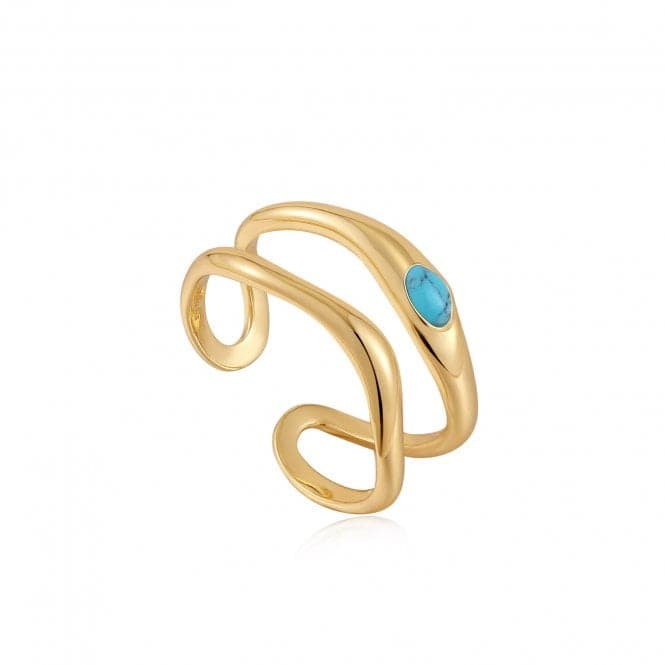 Turquoise Wave Double Band Adjustable Ring R044 - 03GAnia HaieR044 - 03G