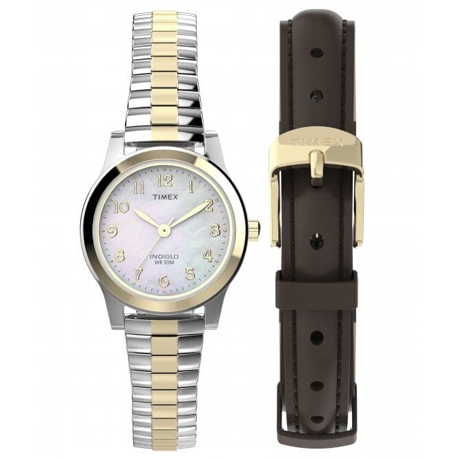 Two - Tone Gift Set with Brown Strap Watch TWG063400Timex WatchesTWG063400