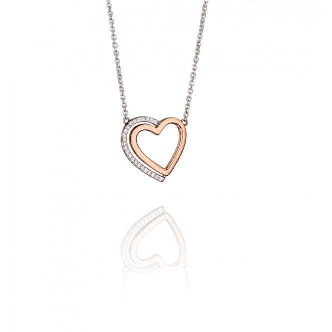 Two Tone Heart Pave Shadow Necklace N4140CFiorelli SilverN4140C