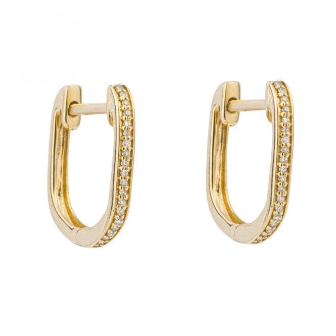 U Shape Pave Diamond 9ct Yellow Gold Hoop Earrings GE1012Elements GoldGE1012