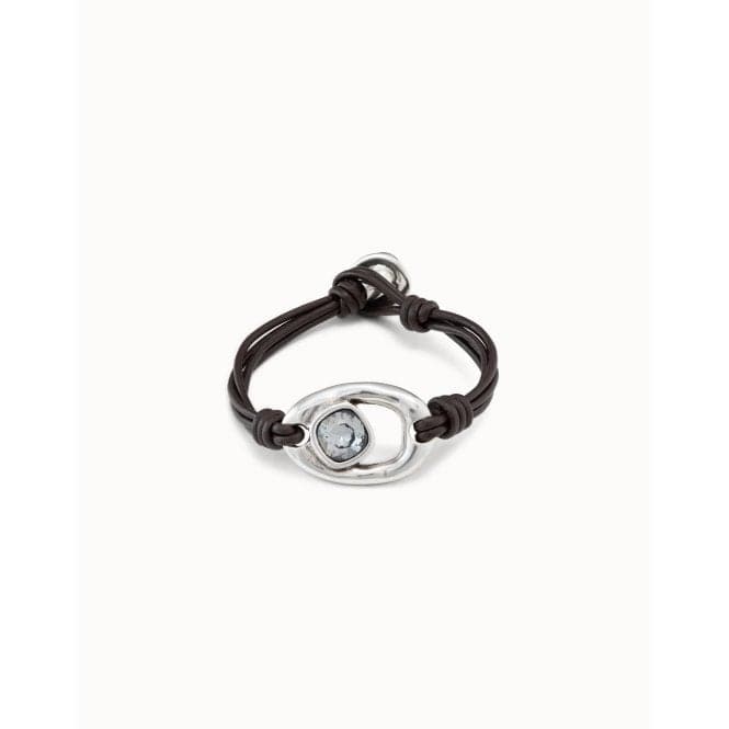 Union Grey Leather Faceted Crystal BraceletUNOde50PUL2346NGRMTL0M