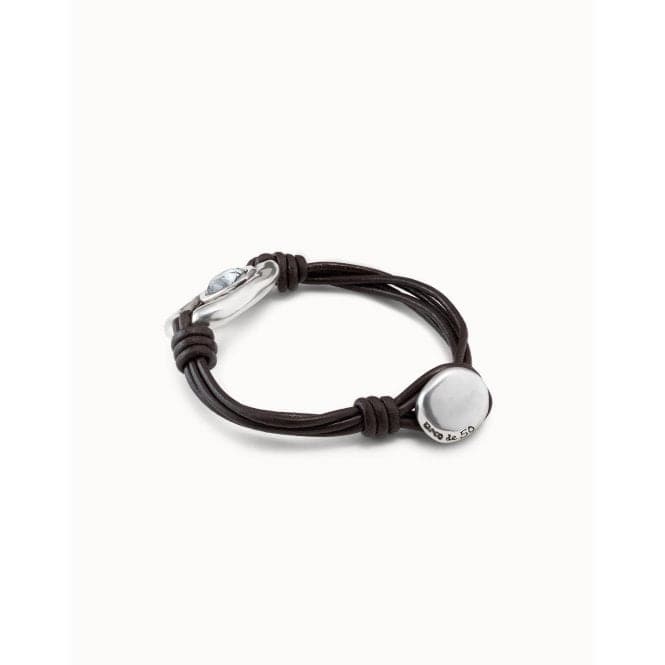 Union Grey Leather Faceted Crystal BraceletUNOde50PUL2346NGRMTL0M