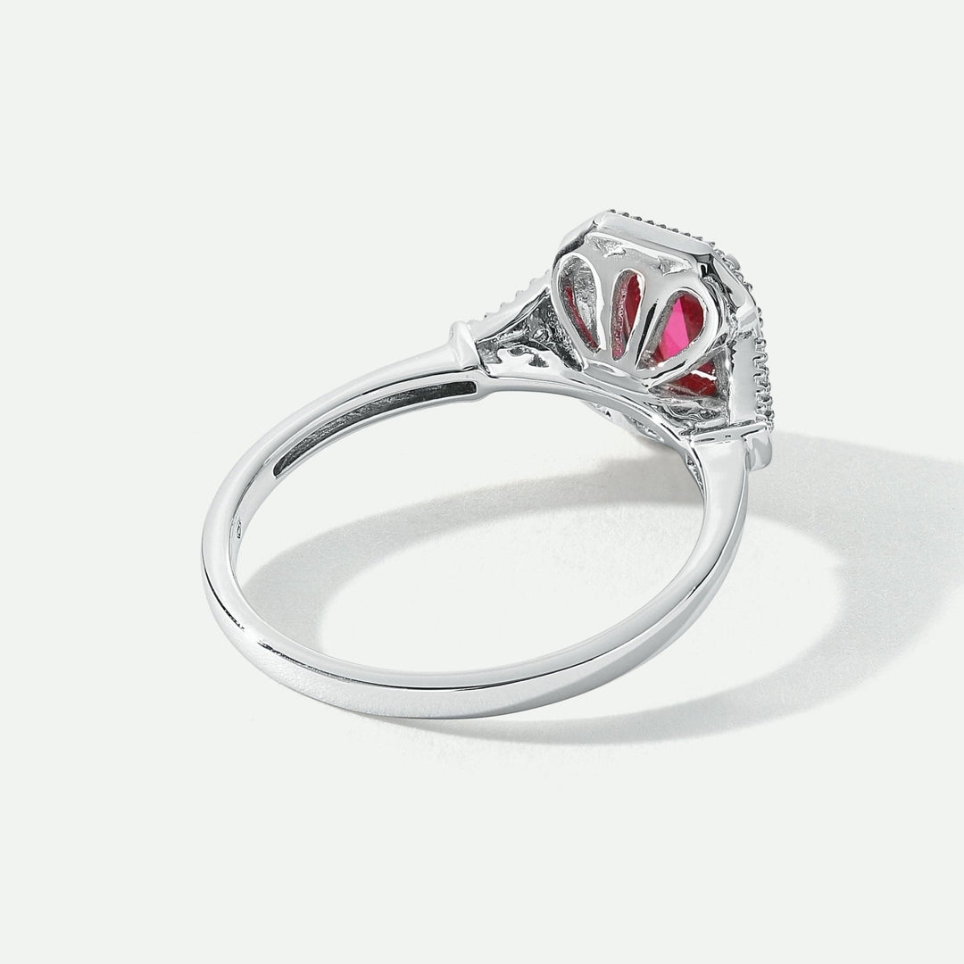 Vera | 18ct White Gold 0.12ct tw Lab Grown Diamond and Created Ruby Vintage RingCreated BrillianceBA0071854 - M