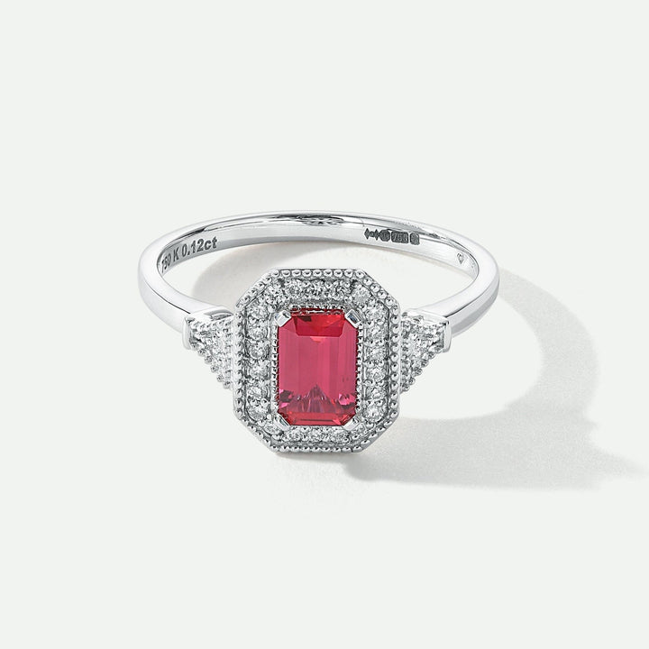 Vera | 18ct White Gold 0.12ct tw Lab Grown Diamond and Created Ruby Vintage RingCreated BrillianceBA0071854 - M