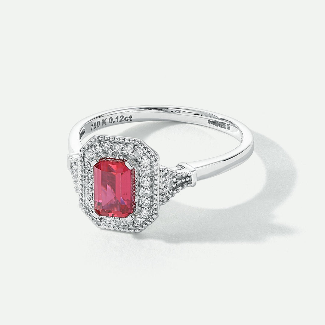 Vera | 18ct White Gold 0.12ct tw Lab Grown Diamond and Created Ruby Vintage RingCreated BrillianceBA0071854 - M