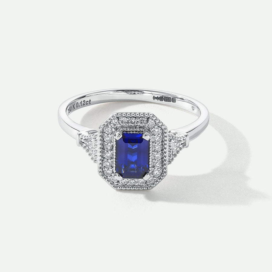 Vera | 18ct White Gold 0.12ct tw Lab Grown Diamond and Created Sapphire Vintage RingCreated BrillianceBA0071852 - N