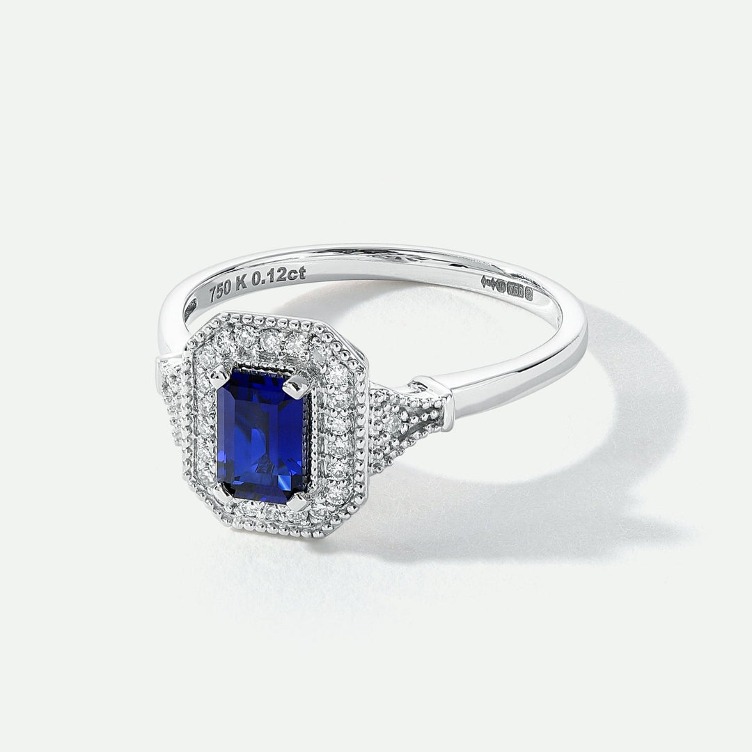 Vera | 18ct White Gold 0.12ct tw Lab Grown Diamond and Created Sapphire Vintage RingCreated BrillianceBA0071852 - N