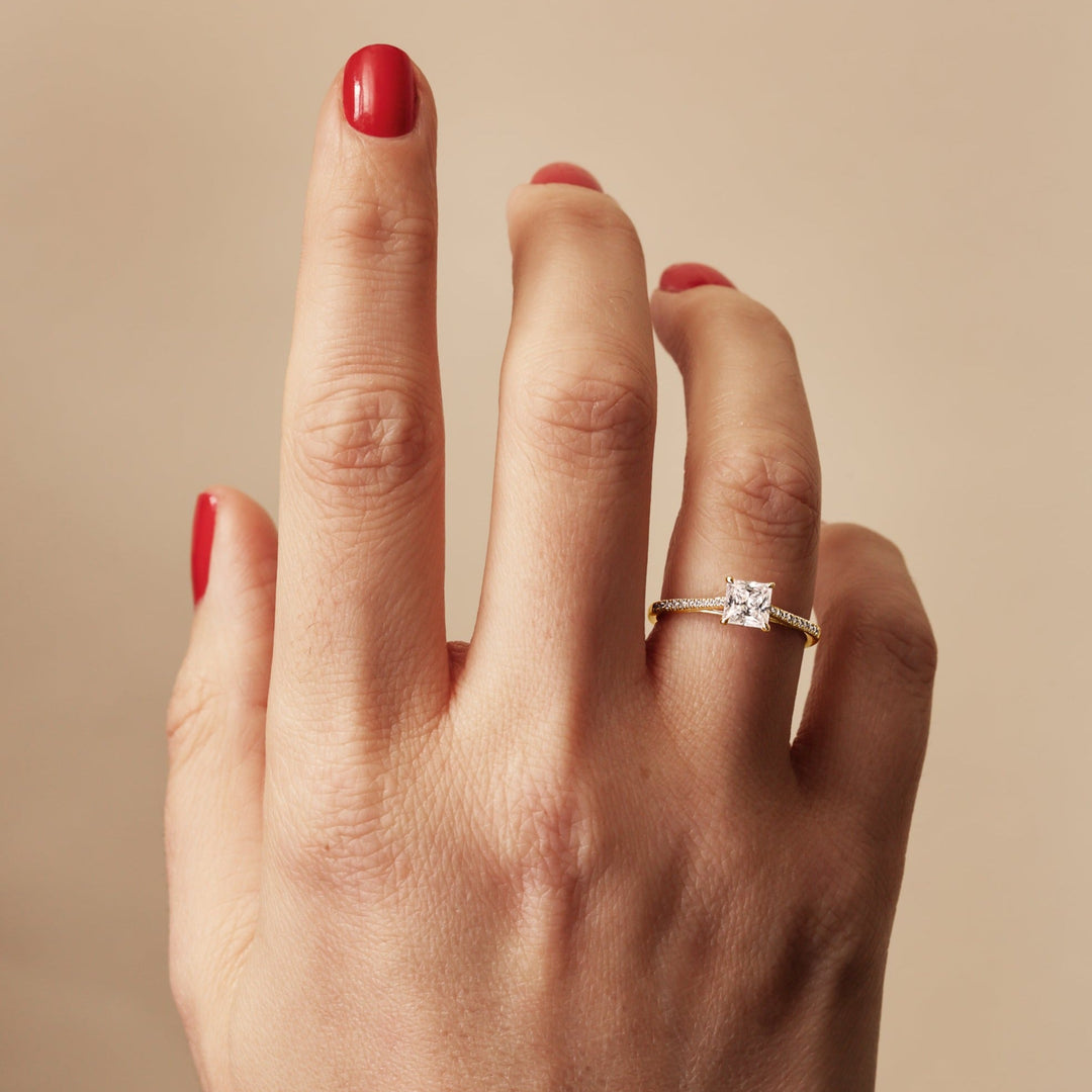 Vivian | 9ct Yellow Gold 0.68ct tw Princess Cut Lab Grown Diamond Engagement Ring