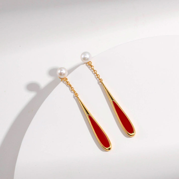 Waterdrop Red Drip Glaze Pearl Earrings