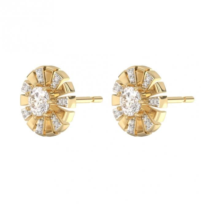 White Topaz and Diamond Sunray Yellow Gold Stud Earrings GE2415CElements GoldGE2415C