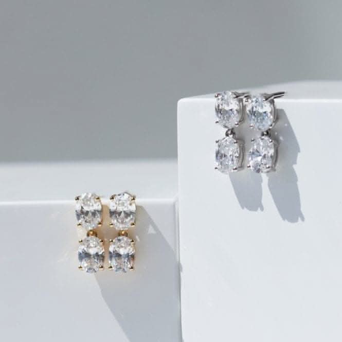 White Zirconia Ellisse Due Piccolo Earrings SJ-E2308-CZ-YG