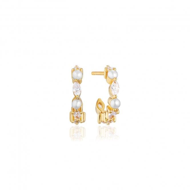 White Zirconia Freshwater Pearl Adria Creolo Piccolo Earrings SJ - E12234 - PCZ - YGSif JakobsSJ - E12234 - PCZ - YG