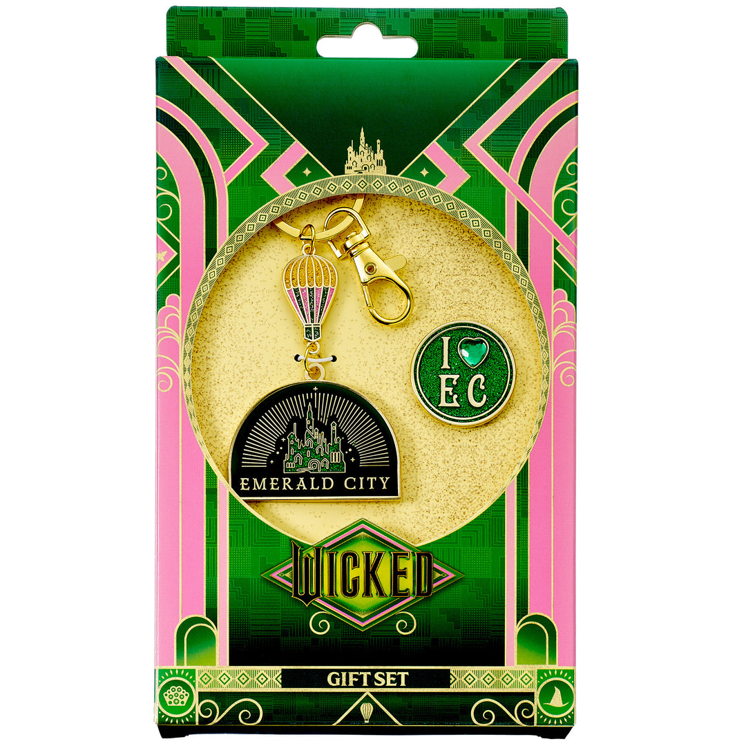 Wicked Emerald City Hot air Balloon Keyring & Pin badge Gift Set WKGS0003