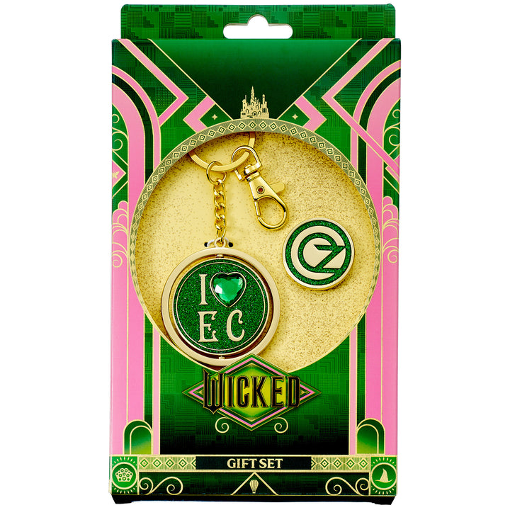 Wicked I love Emerald City Keyring & Oz Logo Pin badge Gift Set WKGS0004