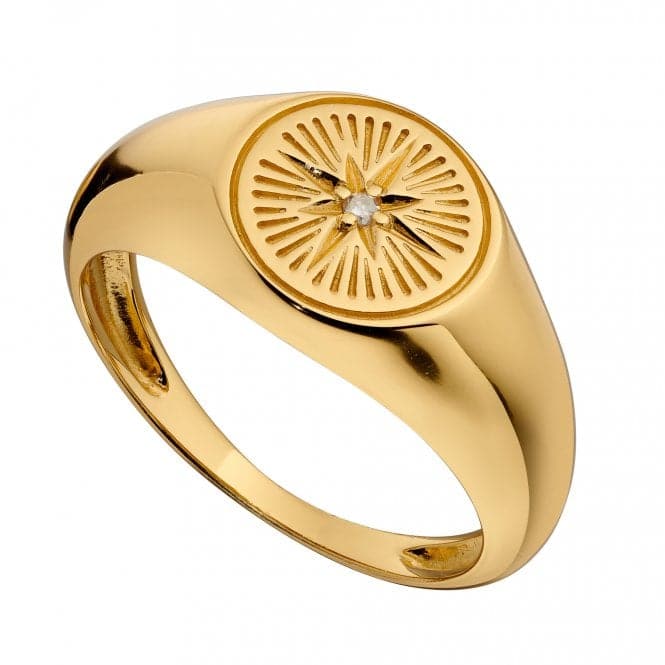 Yellow Gold Plated Diamond Cut Design Signet with Zirconia Ring R3775CBeginningsR3775C 52