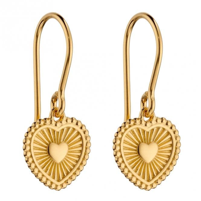 Yellow Gold Plated Sunray Texture Heart Drop Earrings E6001BeginningsE6001