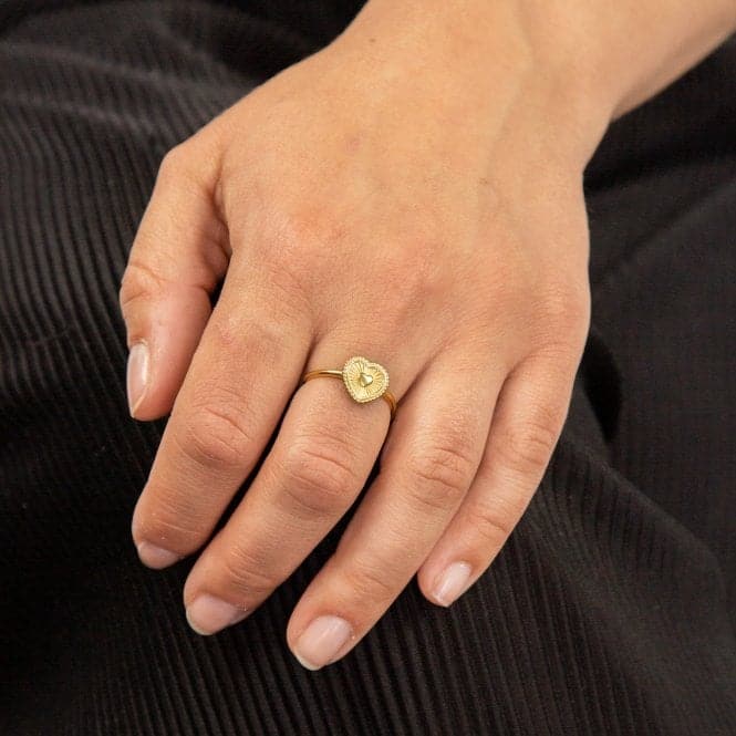 Yellow Gold Plated Sunray Texture Heart Ring R3769BeginningsR3769 50