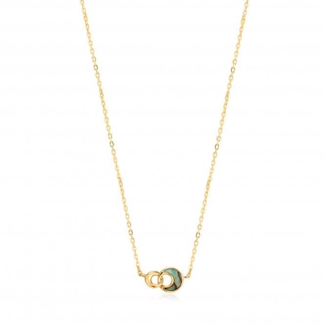 Shiny Gold Tidal Abalone Crescent Link Necklace N027-03G
