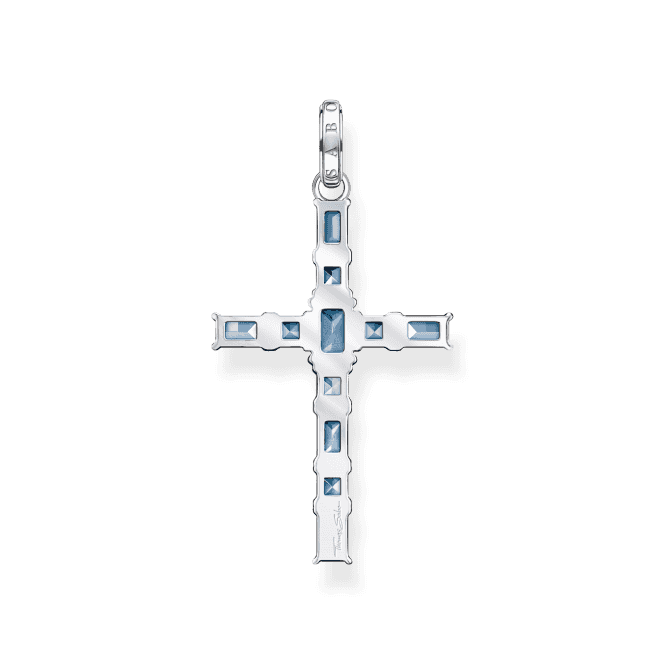 Kreuzanhänger aus Sterlingsilber in Aquamarinfarbe PE939-009-1