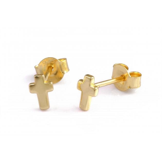 Boucles d'oreilles à tige en argent sterling plaqué or avec croix
